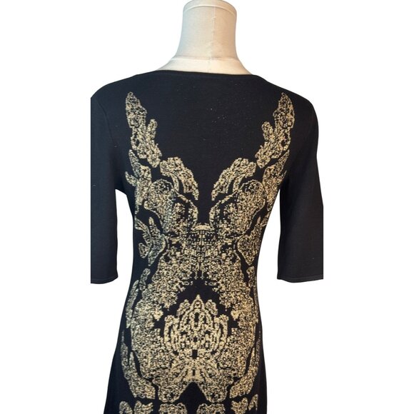 Barneys New York Small Black & Gold Metallic Knit Sweater Dress - Picture 7 of 13